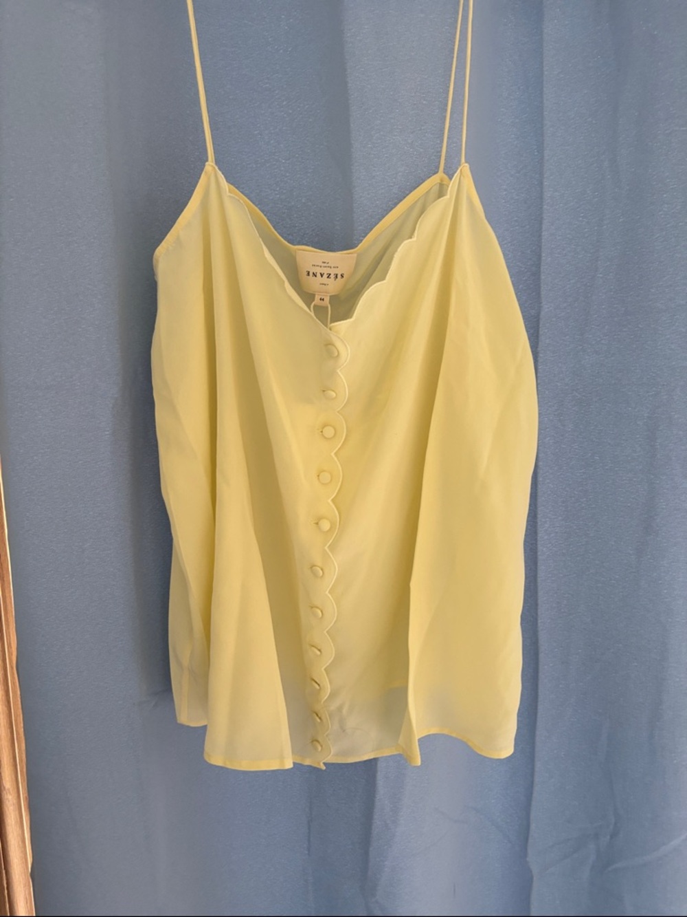 Yellow Scallop-Button Silk Cami Top